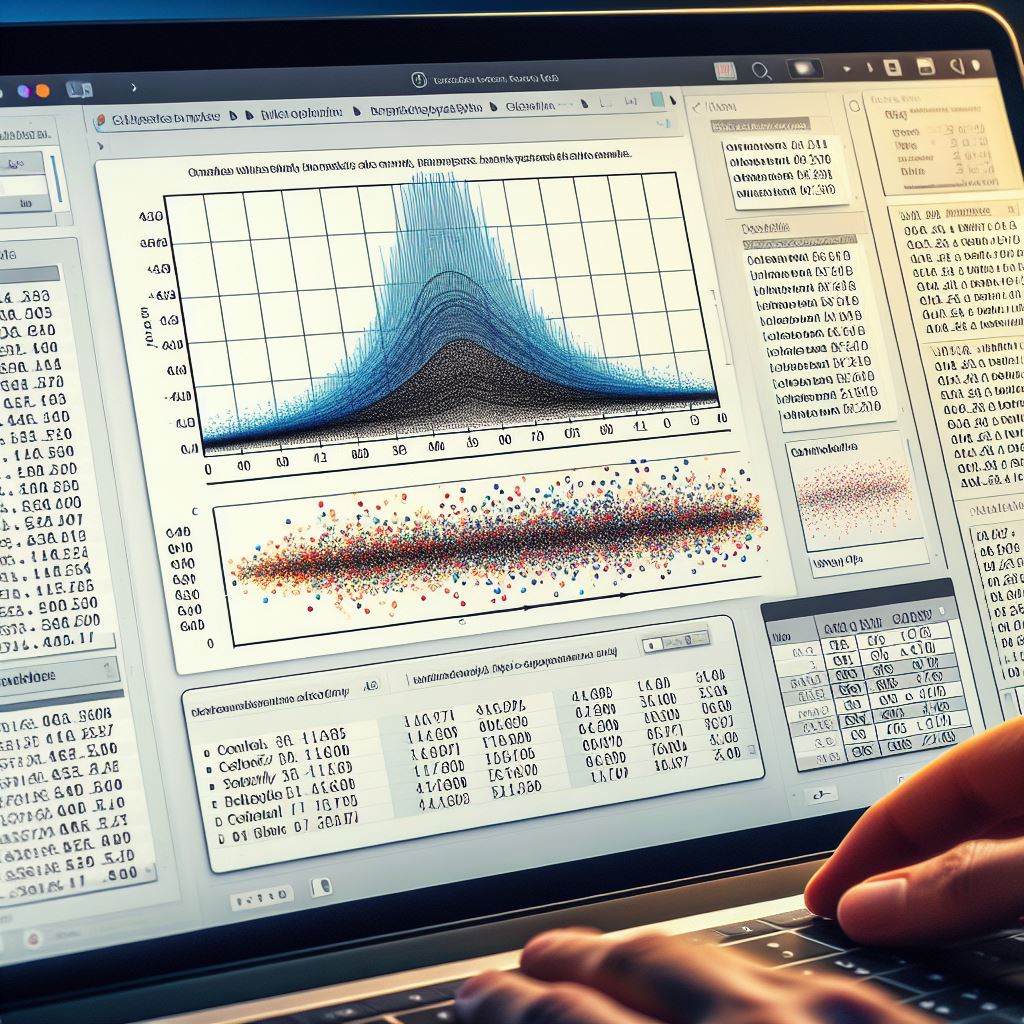 A series of six, generic data visualizations: a scatterplot, a density plot, a contour plot, a line plot, a box plot, and another scatterplot.